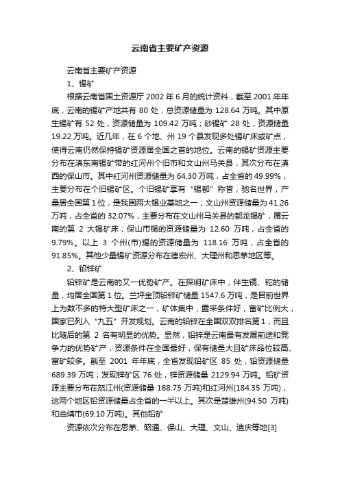 云南省主要矿产资源