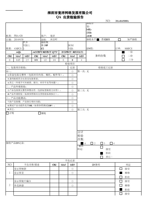 QA 出货检验报告