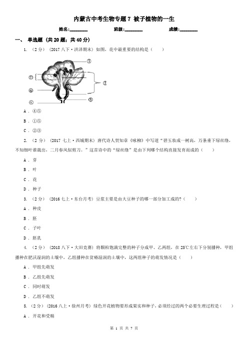 内蒙古中考生物专题7 被子植物的一生