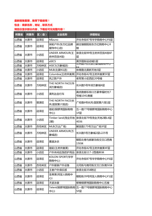 新版山西省太原市户外用品企业公司商家户名录单联系方式地址大全216家