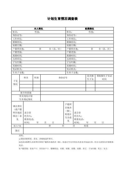 计划生育情况调查表