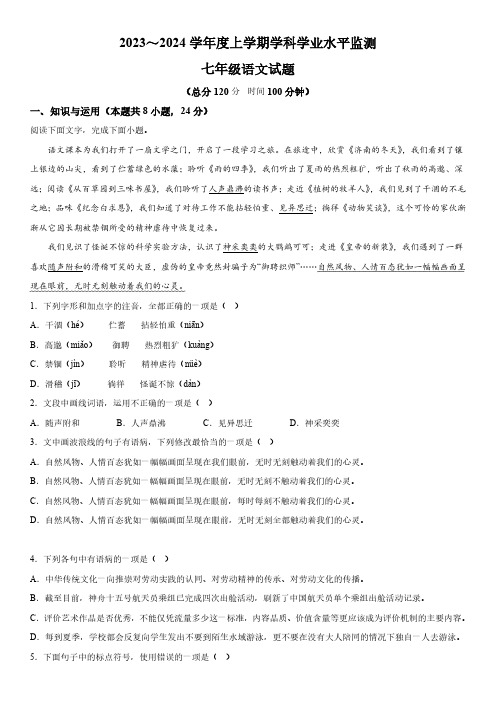 山东省日照市五莲县2023-2024学年七年级上册期末语文试题(含解析)