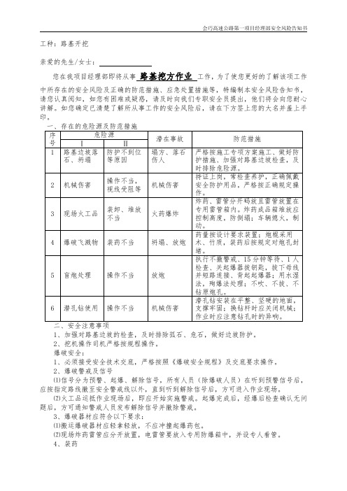 路基挖方作业险告知书