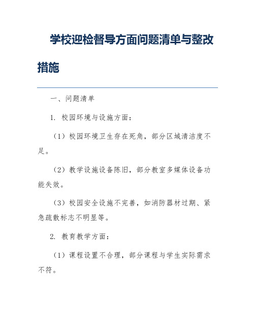 学校迎检督导方面问题清单与整改措施