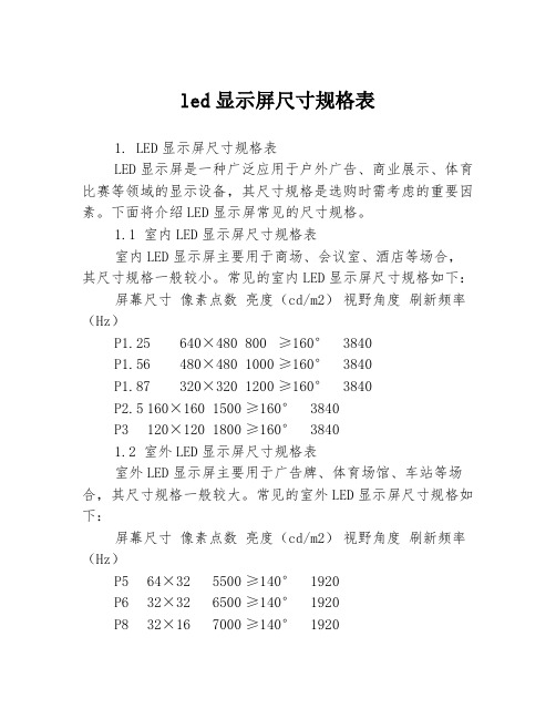 led显示屏尺寸规格表3篇