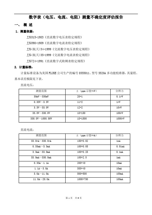 数字表最新不确定度评定(CMC表示法)