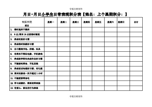 小学生日常表现积分表之令狐文艳创作