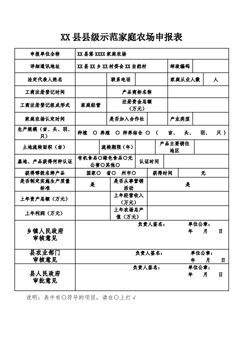 县县级示范家庭农场申报表