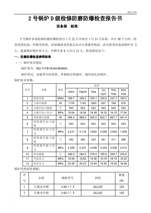 锅炉防磨防爆检查报告书