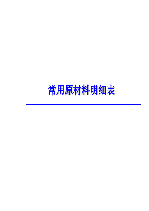 餐饮行业常用原材料明细表