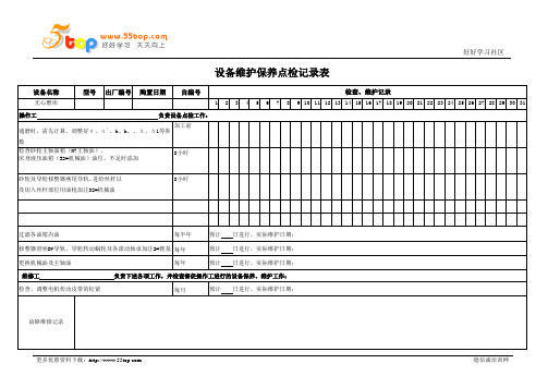 无心磨床维护保养点检记录表