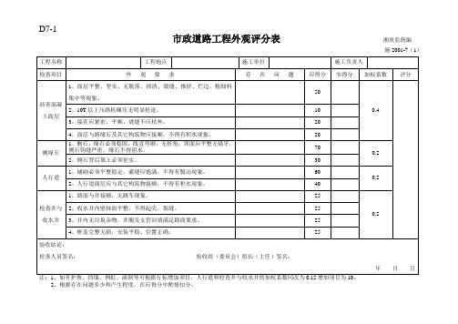 市政道路工程外观评分表(标准版)