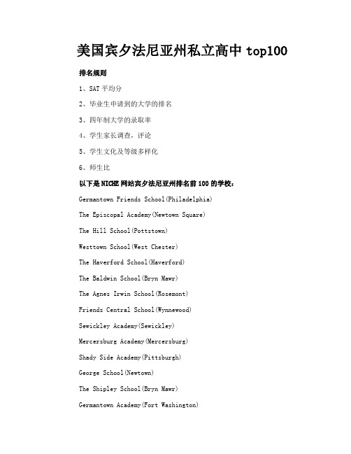 美国宾夕法尼亚州私立高中top100