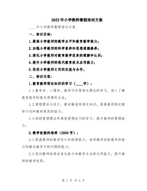 2023年小学教师暑假培训方案