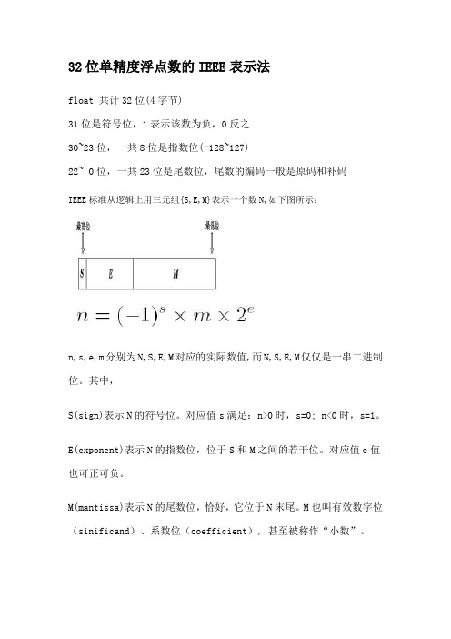 位单精度浮点数的IEEE表示法