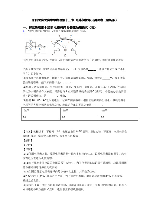 深圳龙岗龙岗中学物理第十三章 电路初探单元测试卷(解析版)