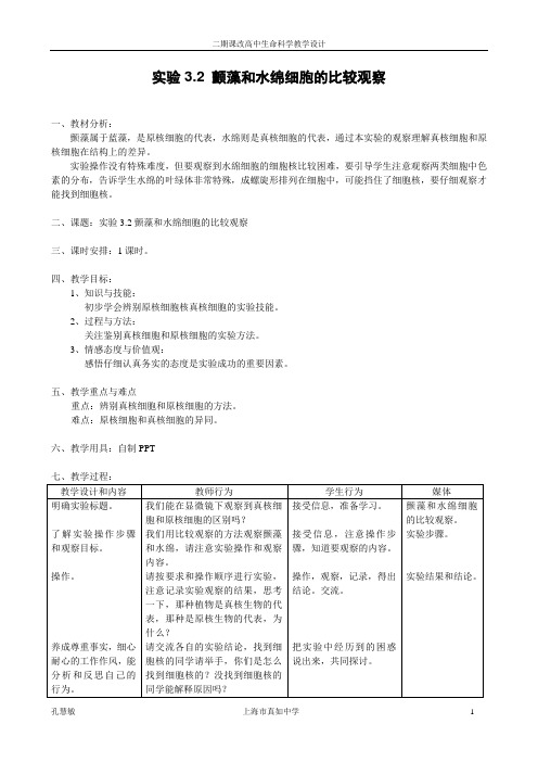 实验3.2颤藻和水绵细胞的比较观察教案