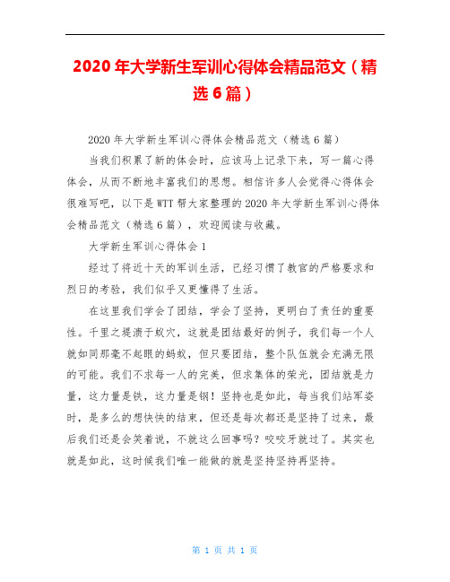 2020年大学新生军训心得体会精品范文(精选6篇)