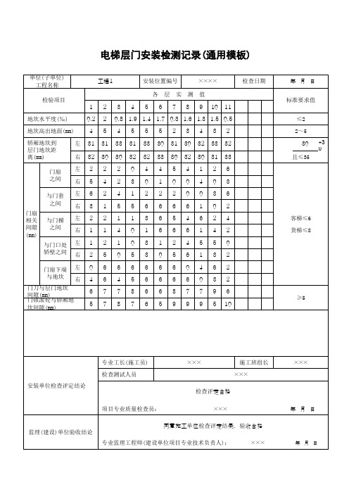 电梯层门安装检测记录(通用模板)