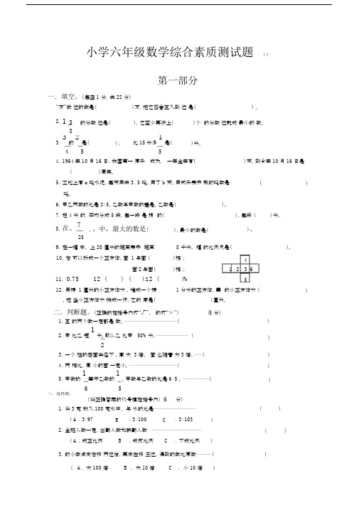 小学六年级数学综合素质测试题.docx