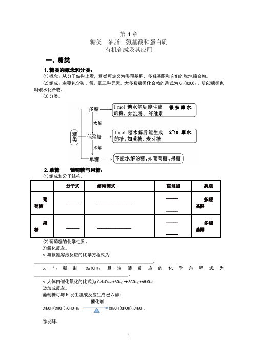 高中化学选修5第四章糖类、油脂、氨基酸、蛋白质知识点难点重点考点汇总高考复习必备