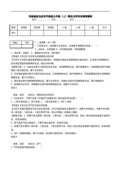 河南省驻马店市平舆县九年级(上)期末化学考试卷带解析.doc