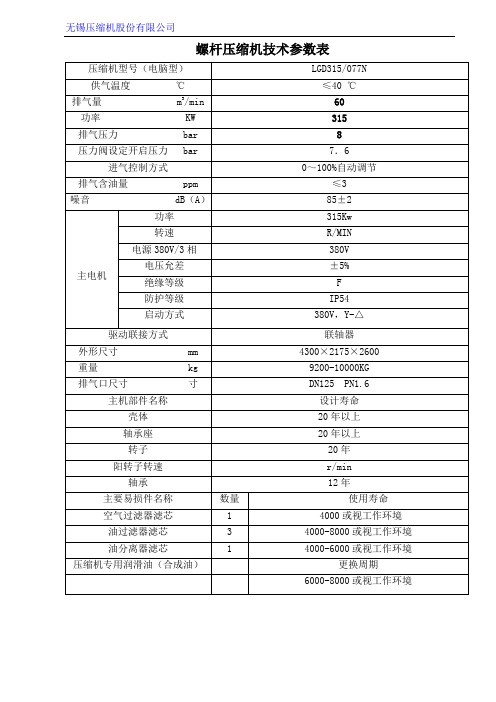 螺杆压缩机技术参数