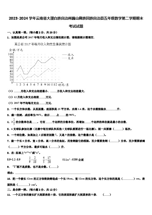 2023-2024学年云南省大理白族自治州巍山彝族回族自治县五年级数学第二学期期末考试试题含解析