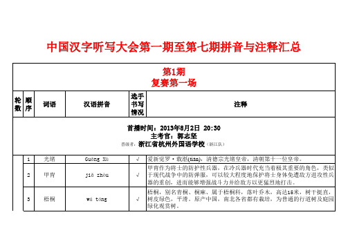 中国汉字听写大会第一期至第七期拼音与注释汇总