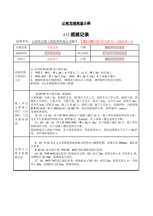 公路工程监理旁站巡视记录示例