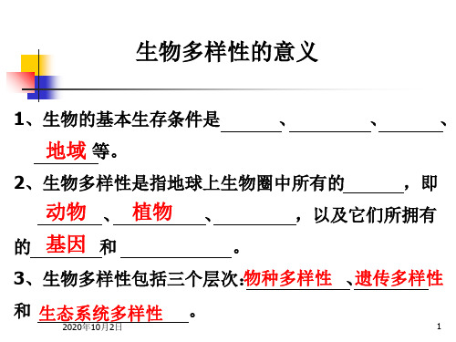 《生物多样性的意义》教科版小学科学六年级上册第四单元PPT课件