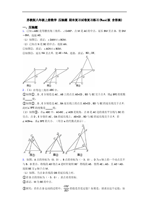 苏教版八年级上册数学 压轴题 期末复习试卷复习练习(Word版 含答案)