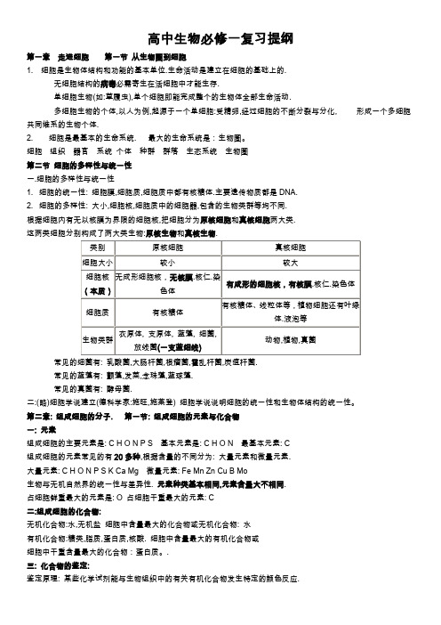 高一生物必修一复习提纲(完整版)