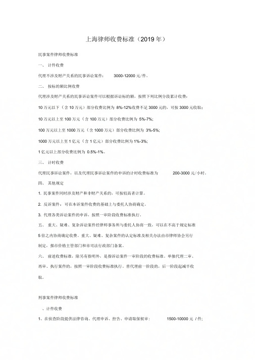 上海律师收费标准(2019年)