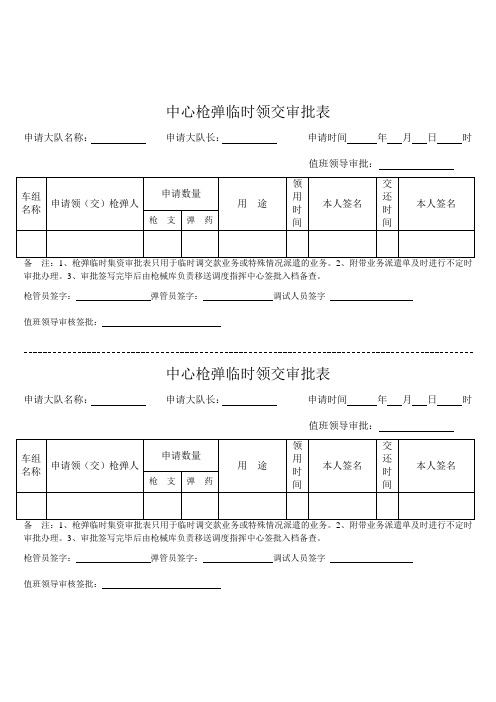 中心枪弹临时领交审批表