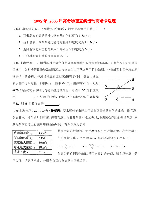 1992年-高考物理直线运动高考专选题 新课标 人教版