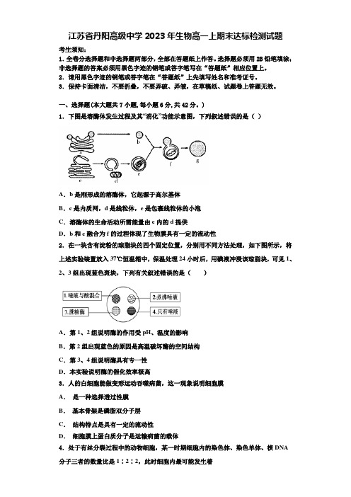 江苏省丹阳高级中学2023年生物高一上期末达标检测试题含解析