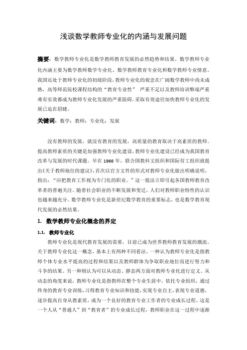 浅谈数学教师专业化的内涵与发展问题