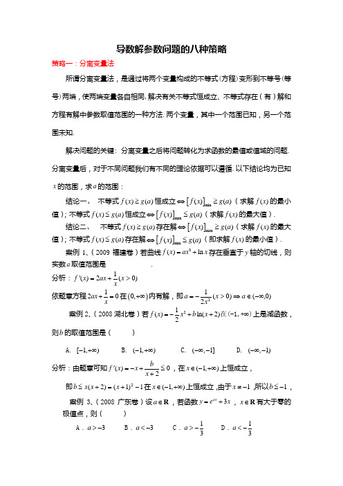 利用导数解参数范围的八种策略