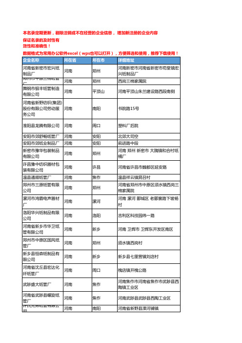 2020新版河南省特种纸管工商企业公司名录名单黄页联系方式大全81家