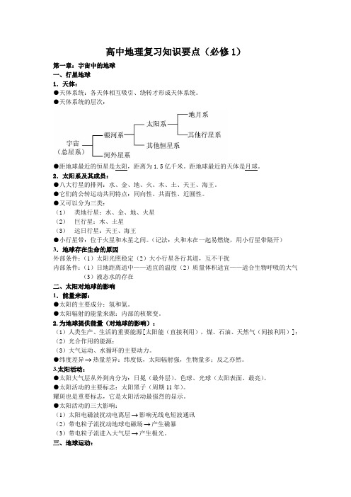 人教版高一地理必修一复习知识要点(第一章至第三章)