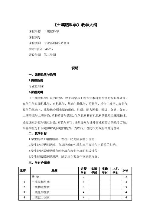 园艺专业土壤肥料学理论教学大纲