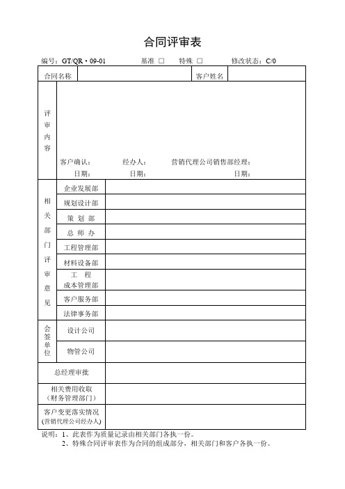 合同知识-合同评审表,合同评审会记录表 精品