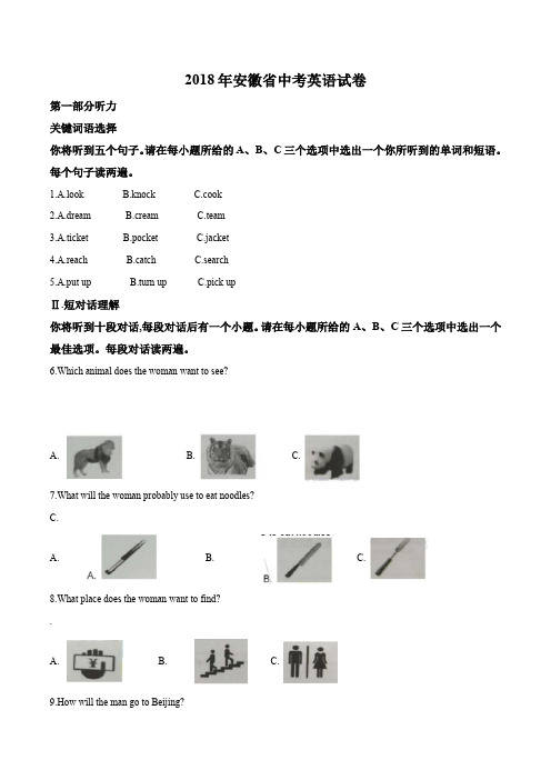 2018年安徽省中考英语试卷(原卷版)