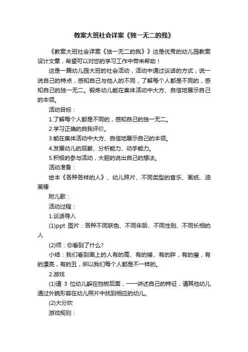 教案大班社会详案《独一无二的我》