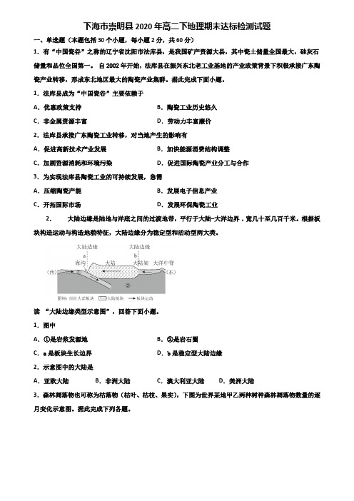 下海市崇明县2020年高二下地理期末达标检测试题含解析