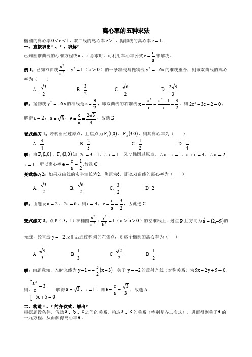 2018年人教版《高中数学》必会基础题型—《离心率的五种求法》