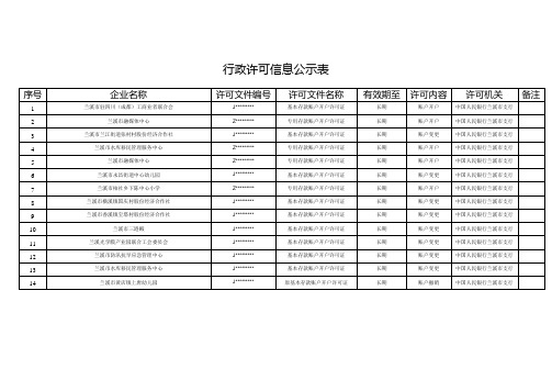 行政许可信息公示表【模板】