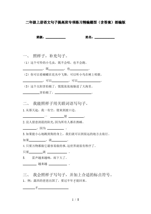 二年级上册语文句子提高班专项练习精编题型(含答案)部编版