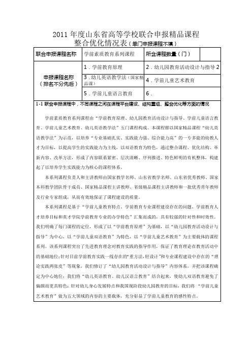 2011年度山东省高等学校联合申报精品课程